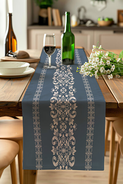 ALAMODECOR Μπλε κομψό σκανδιναβικό μοντέλο με λουλουδάτες ρίγες και έθνικ μπο...