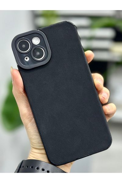 Go Aksesuar حافظة سيليكون مرنة ذات مظهر جمالي من جلد الغزال الكانتارا المتوافقة مع هاتف Iphone 14 Plus و15 Plus