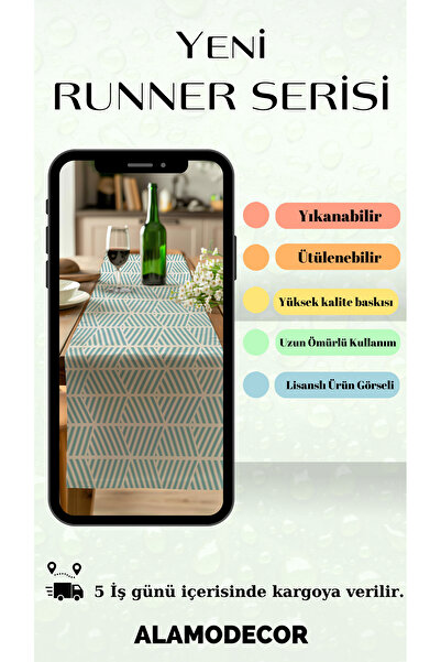 ALAMODECOR Etnik Bohem Desenli Dijital Baskılı Runner