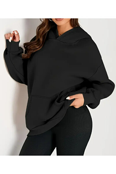 Elvino Унисекс суитшърт с качулка, голям размер, черен, обикновен, голям размер