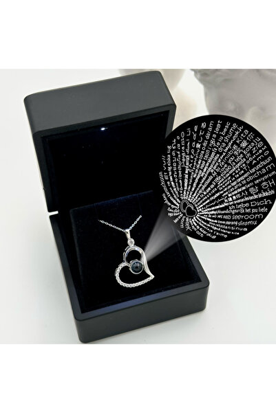 LOTUS JW Işıklı Kutuda 100 Dilde Seni Seviyorum Yazan Kalp Kolye | 925 Ayar Gümüş Kolye