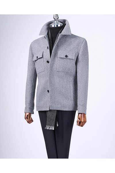 TerziAdemAltun Italian Style Slim Fit Seasonal Cashew Men's Coat Gray T13521