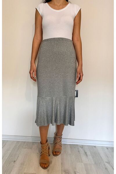 520CK Kadın Midi Boy Volanlı Etek / Simli Etek