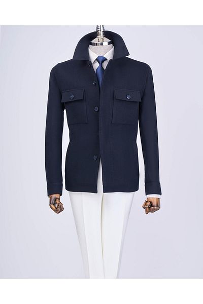 TerziAdemAltun Italian Style Slim Fit Seasonal Cashew Men's Coat Navy Blue T13519