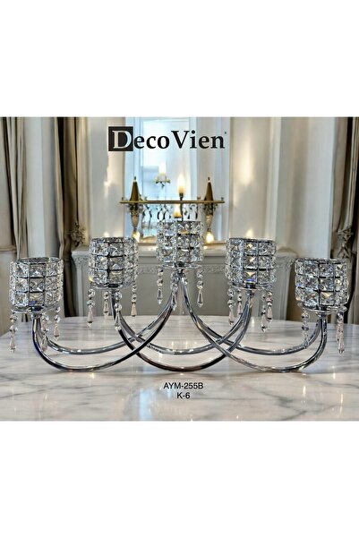decovien 5'li lüks taşlı şamdan ( gövde metal taşlar cam)