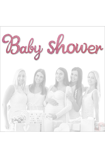 Süsle Baby Party Baby Shower Simli Folyo Karton Banner, 90 cm - Pembe