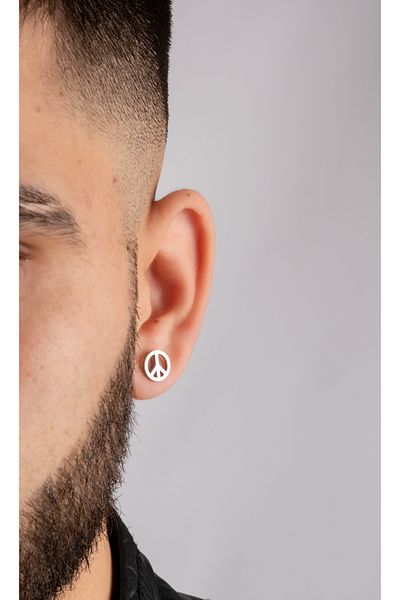 Piercing Market Steel & Silver Men's Steel Special Design Earrings No Darkening Fading