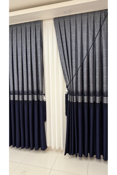 Fon Dünyası Clipboard Background Curtain Gray Dark Blue Silver Stripe (Single Wing)