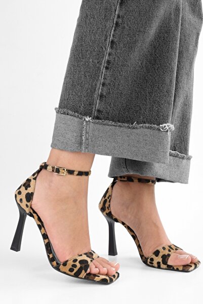 Shoeberry Women's Vinetta Leopard Print Feather Heeled Shoes