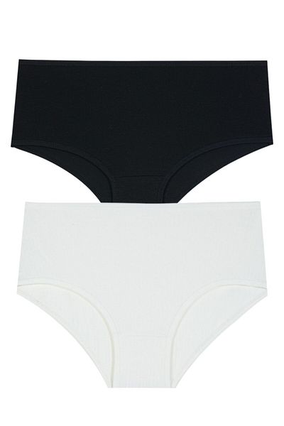 Gizli Butik Chiloți pentru femei cu talie înaltă - bumbac și lycra, pachet de 2 negru și alb