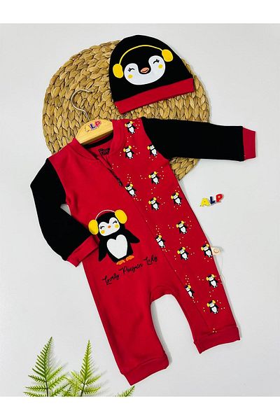 Alpbebe Red Penguin Jumpsuit Set