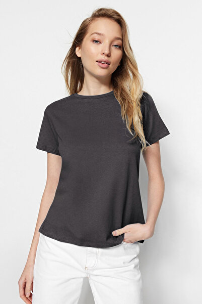 Trendyol Collection T-Shirt mit Rundhalsausschnitt, 100 % Baumwolle, Anthrazit-Gelb, 2er-Pack – TWOSS20TS0141