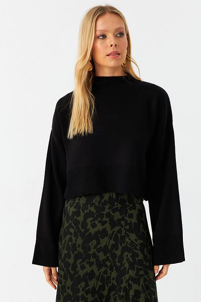 Cool & Modest Pulover negru scurt pentru femei - MYİL559