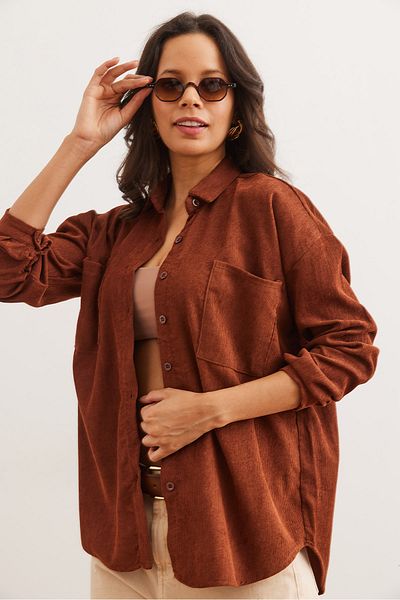 Olalook Women's Brown Comfortable Fit Slim Corduroy Shirt Gml- 19001262