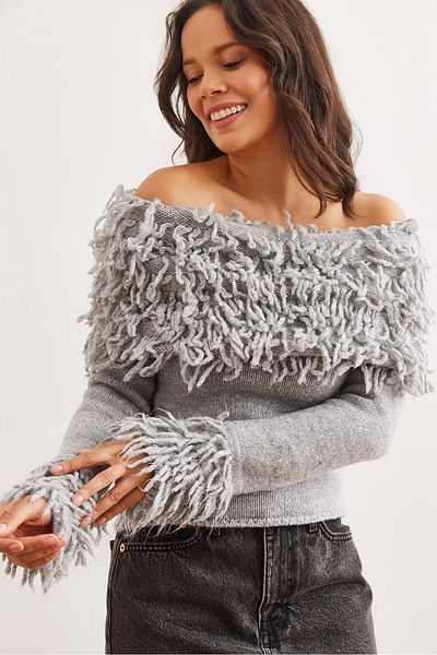 Olalook Dámský šedý střapec Detailní pletený svetr Madonna Collar KZK- 19000951