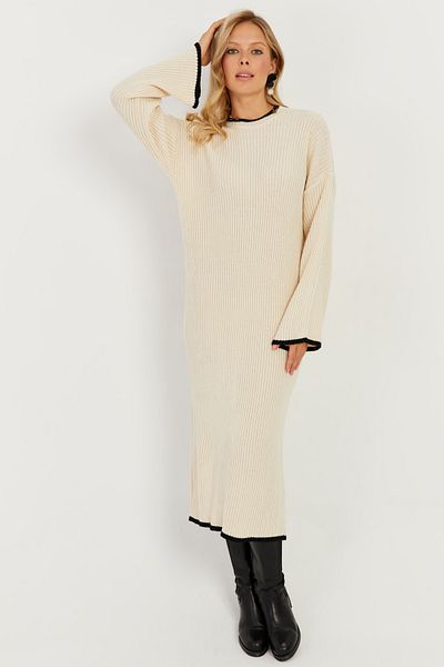Cool & Modest Women's Ecru Knitwear Maxi Dress Msf2538