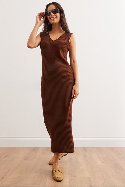 Olalook Women's Bitter Coffee Heart Top Sweater Inner Front Back V Dress Knitwear Set