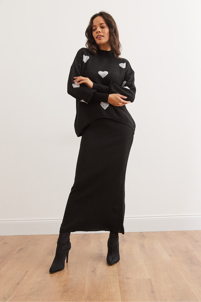 Olalook Black Knitwear V Dress Sweater Set - Tkm- 19000338