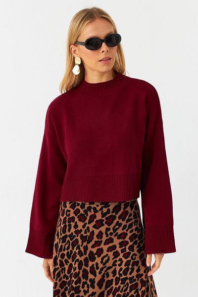 Cool & Modest Pulover scurt de damă roșu Claret - MYİL559