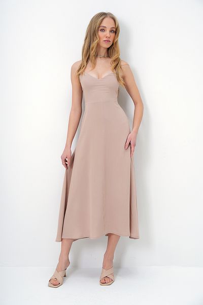 Trend Alaçatı Stili Women's Beige Rope Strap Back Lacing Detail Maxi Length Summer Dress Alc-X13471