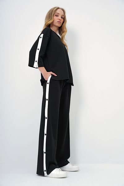 Trend Alaçatı Stili Costum de trening negru pentru damă, cu închidere cu apăsare, cu două fire ALC-X13486