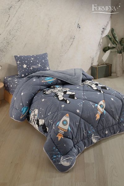 Formeya Σετ ύπνου Wellsoft διπλής όψης με σχέδιο Astronaut - Μονό, Πάπλωμα + Σεντόνι + Μαξιλαροθήκη
