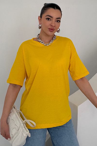 MODAGEN Unisex Yellow Crew Neck Plain T-Shirt