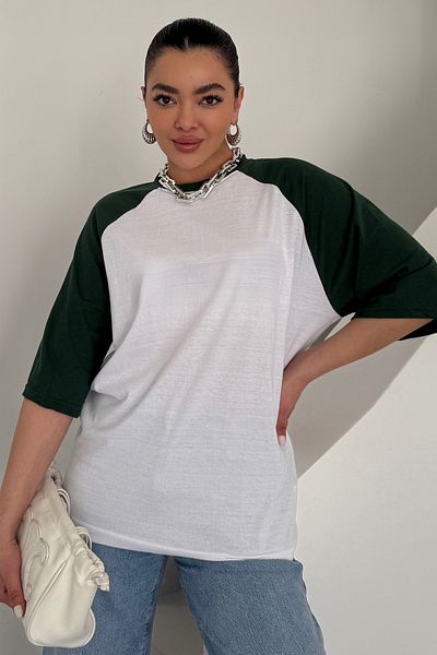 MODAGEN Μπλουζάκι Unisex Λευκό Πράσινο Raglan με μανίκια με λαιμόκοψη μονόχρωμο