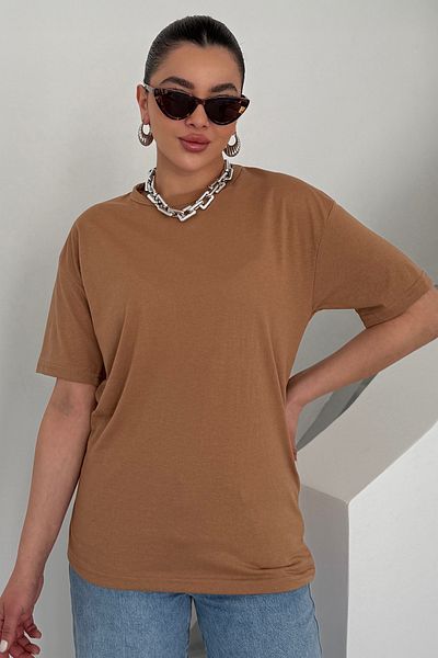 MODAGEN Μπλουζάκι Unisex Camel Crew Neck μονόχρωμο