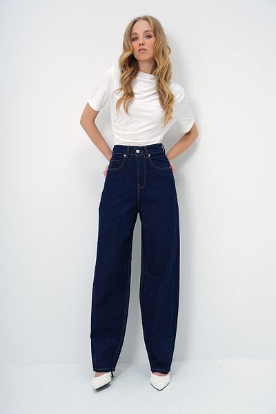Trend Alaçatı Stili Dunkelblaue Baggy-Ballonjeans mit hoher Taille für Damen ALC-X12557