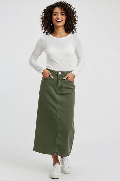 Trendyol Modest Khakifarbener Webrock mit Taschendetail TCTSS25EE00000