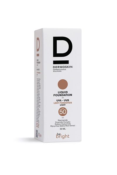 Dermoskin Be Bright Liquid Foundation Light Spf50+ |   Uva&Uvb Sunscreen |   High Coverage Foundation |   33ml