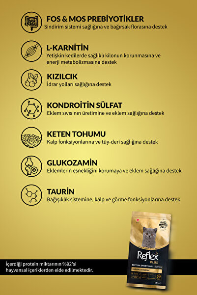 Reflex Plus Özel Irk British Shorthair Yavru Tavuklu Hipoalerjenik Kedi Maması 1,5 kg