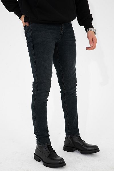 HLT JEANS Geschliffene anthrazitfarbene Slim-Fit-Lycra-Flexible-Jeans-Jeanshose für Herren Hlthe001935