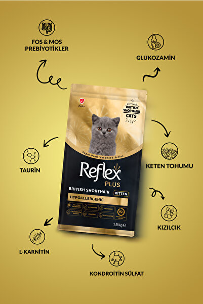 Reflex Plus Özel Irk British Shorthair Yavru Tavuklu Hipoalerjenik Kedi Maması 1,5 kg