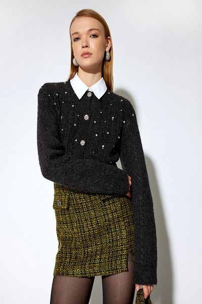 Koton Anthracite Women's Cardigan - 5Wak90698Ht Model
