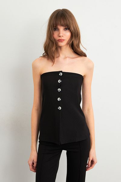 Cool & Sexy Czarna bluzka bez ramiączek - detale z guzikami, Cy355