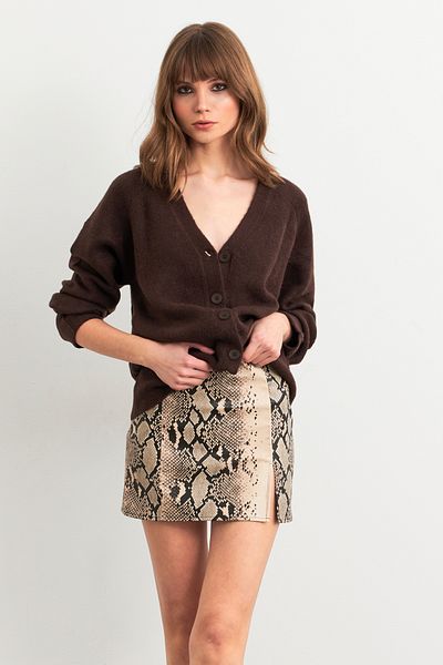 Cool & Sexy Vanille-Schwarzer Minirock aus Kunstleder mit Schlangenmuster für Damen NH24475