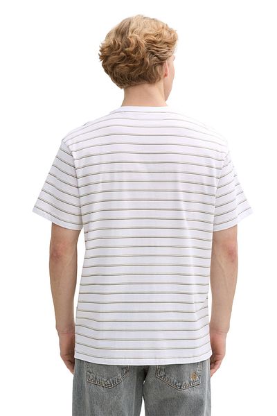 Tom Tailor Denim weißes, grünes, dünnes Streifen-T-Shirt für Herren