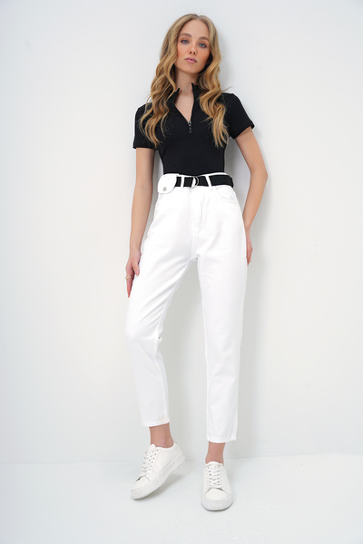 Trend Alaçatı Stili Γυναικεία λευκή ψηλόμεση τσέπη με λεπτομέρεια τζιν παντελόνι ALC-X13402