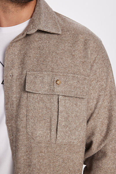 Tudors Men's Relax Fit Relax Cut Lumberjack Double Pocket Button Solid Stone Color Winter Shirt