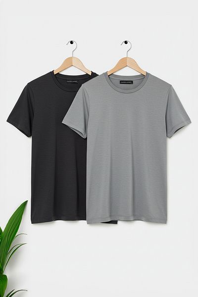 Trendyol Collection Antracitszürke Basic Slim Fit/Slim Fit 100% pamut 2 csomagos rövid ujjú póló TMNSS19BO0075