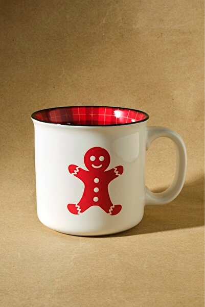 Karaca New Year New Year Plaid Gingerbread Mug 550 ml Red