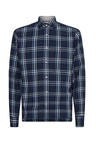 Tommy Hilfiger Mw0mw205880MT Niebieska koszula męska w kratkę, zapinana na guziki, o dopasowanym kroju