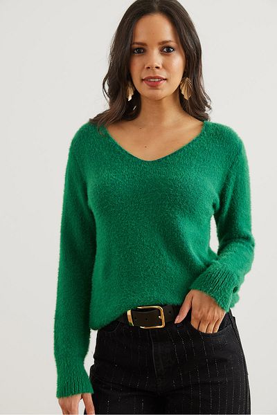 Olalook Emerald Green V-Neck Knitwear Sweater - Soft Texture, Beard Pattern Kzk- 19000860