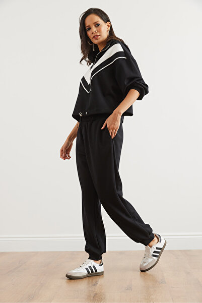 Olalook Women's Black Bottom Top Modal Button Tracksuit Set Etkm- 0000079