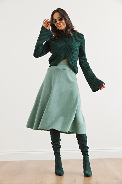 Olalook Kadın Su Yeşili Beli Bantlı Selanik Çan Etek ETK-19000297