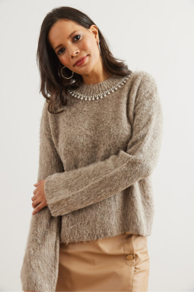 Olalook Colier de piatră pentru femei, cu textura moale, pulover înălțat KZK- 19000958