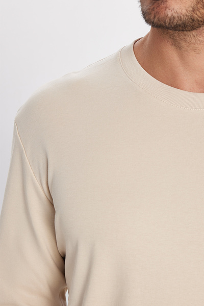 Tudors Μπλουζάκι Unisex Relax Fit Relaxed Cut 100% βαμβακερό μακρυμάνικο μπλουζάκι με λαιμόκοψη μπεζ Basic