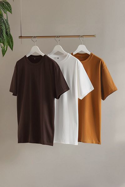 Trendyol Collection Σκούρο καφέ-πορτοκαλί-εκρού Σετ 3 100% βαμβακερό μπλουζάκι με λαιμόκοψη - TMNSS19BO0007